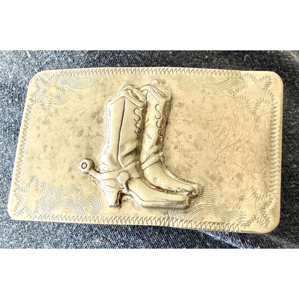 Silver Plated Cowboy or Cowgirl Boots USA Belt Buckle with Stars Vintage